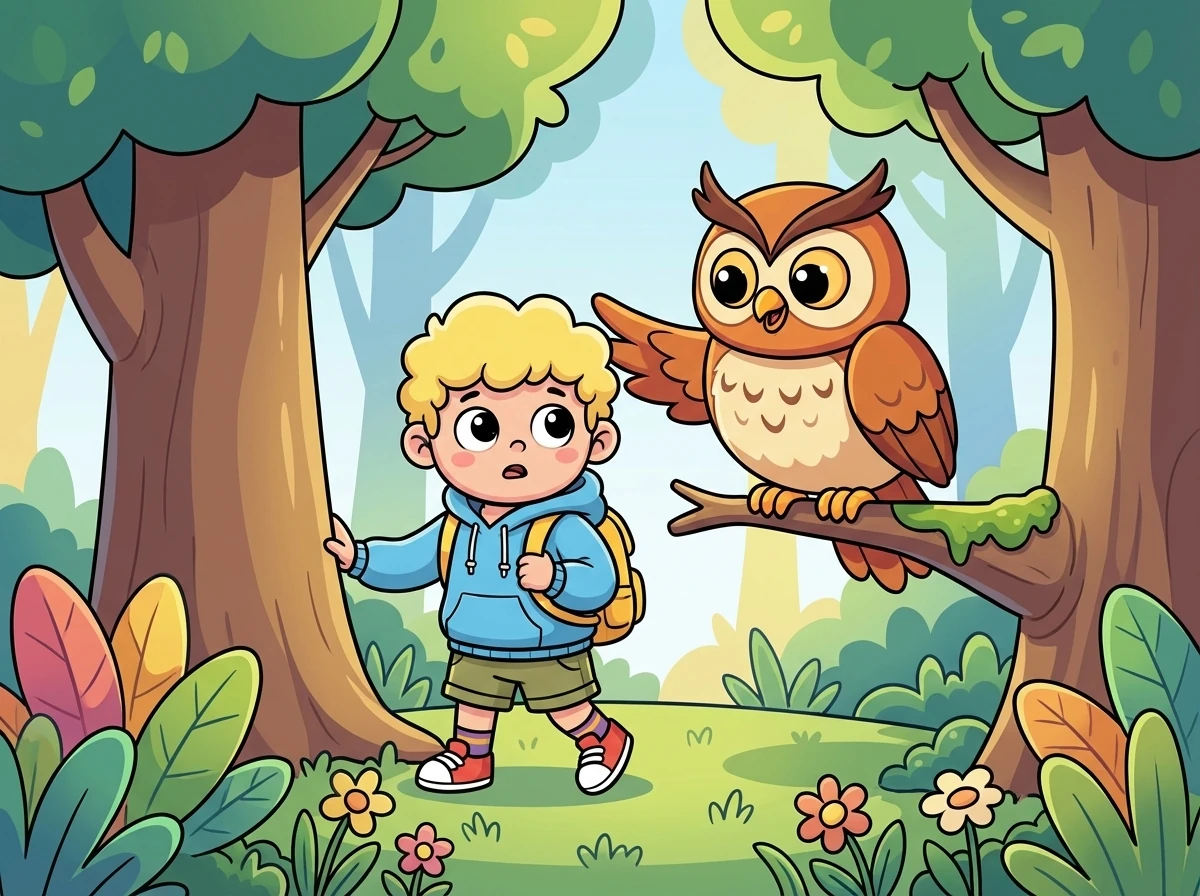 Assustado, mas curioso, Zeca começou a caminhar pela floresta. Logo, encontrou uma coruja sábia que lhe explicou que o chapéu era mágico e o transportava para diferentes mundos.