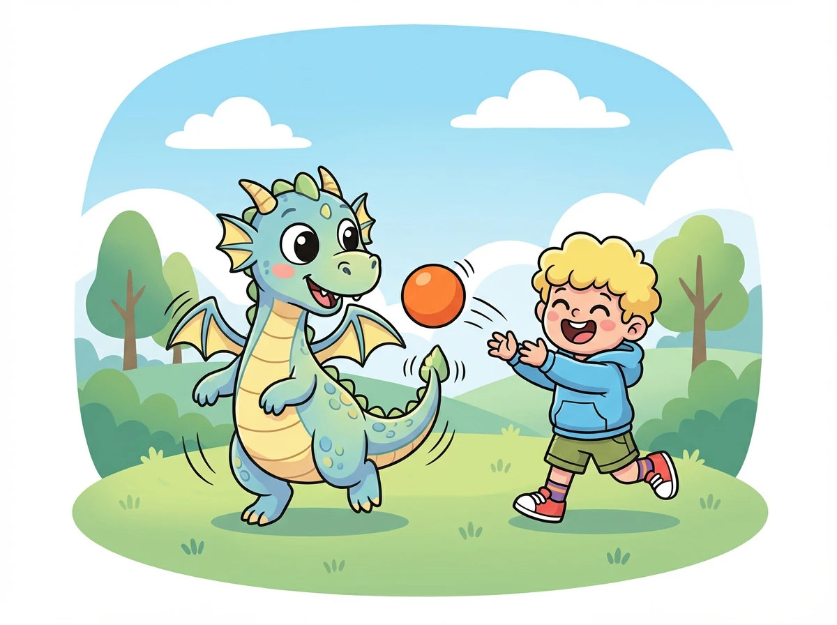 Zeca conversou com o dragão, descobriu que ele só estava rabugento porque se sentia sozinho. Zeca então propôs brincar com o dragão, que aceitou animado.