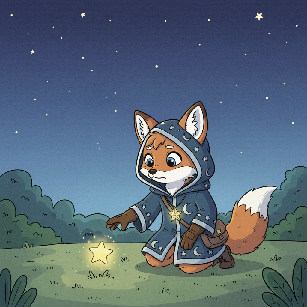 “Hello! I’m Starlet!” chirped the little star, bouncing slightly. “I fell out of the sky and now I can’t get back up!” Flicker felt a pang of sympathy for the lost little light. He knew he had to help.
