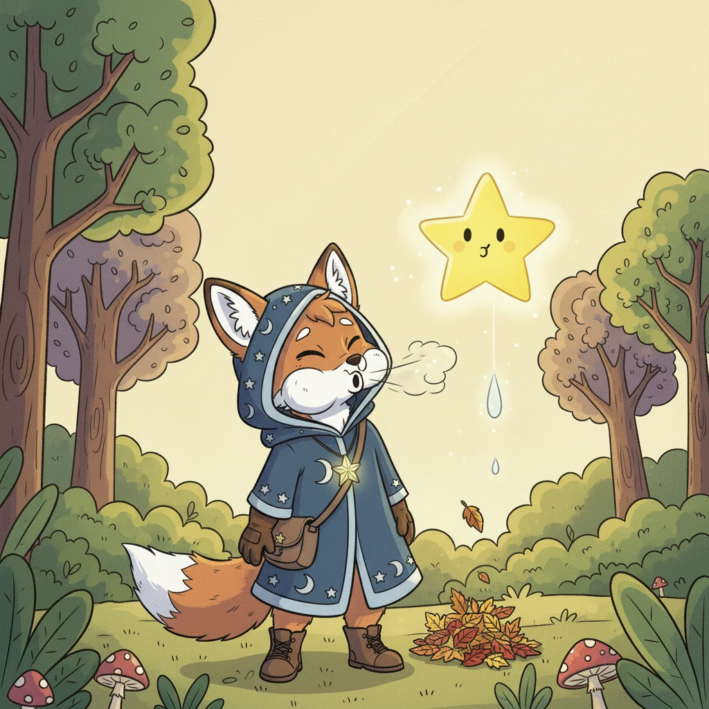 Flicker and Starlet found a clearing where the wind often danced. Flicker huffed and puffed, trying to create a strong gust, but only managed to blow a few leaves. Starlet’s glow dimmed slightly, a little tear escaping her starry surface.