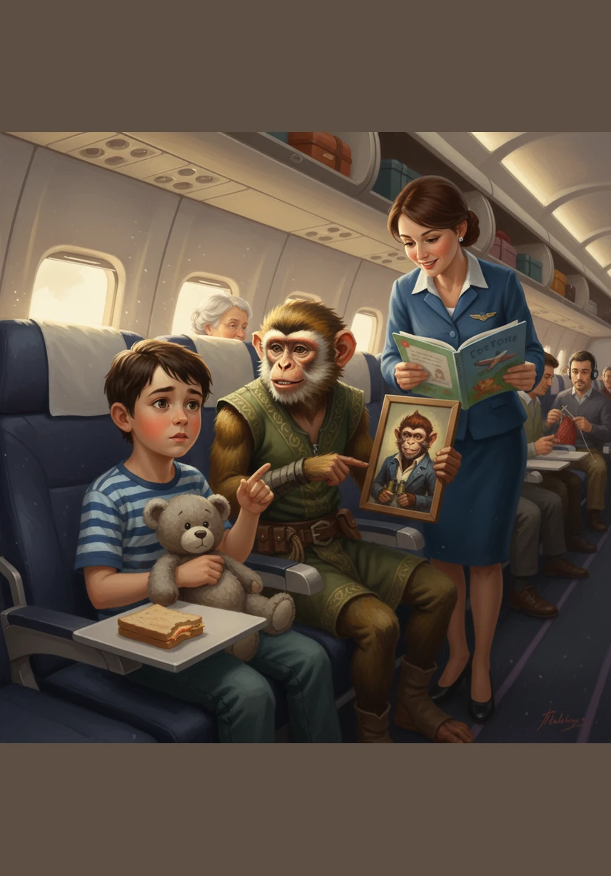 On the big airplane, the friendly air hostess greets everyone at the door. When Tony feels a little nervous about his seatbelt, Nessa and his friends comfort him until he is safely buckled up and ready for the exciting takeoff.
