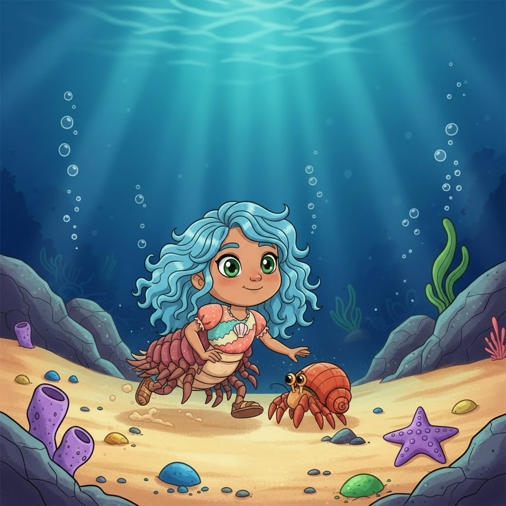 Coralia explored her new tide pool home, making friends with a shy hermit crab named Sheldon and a wobbly starfish. She discovered that even in this new world, life was full of wonders.