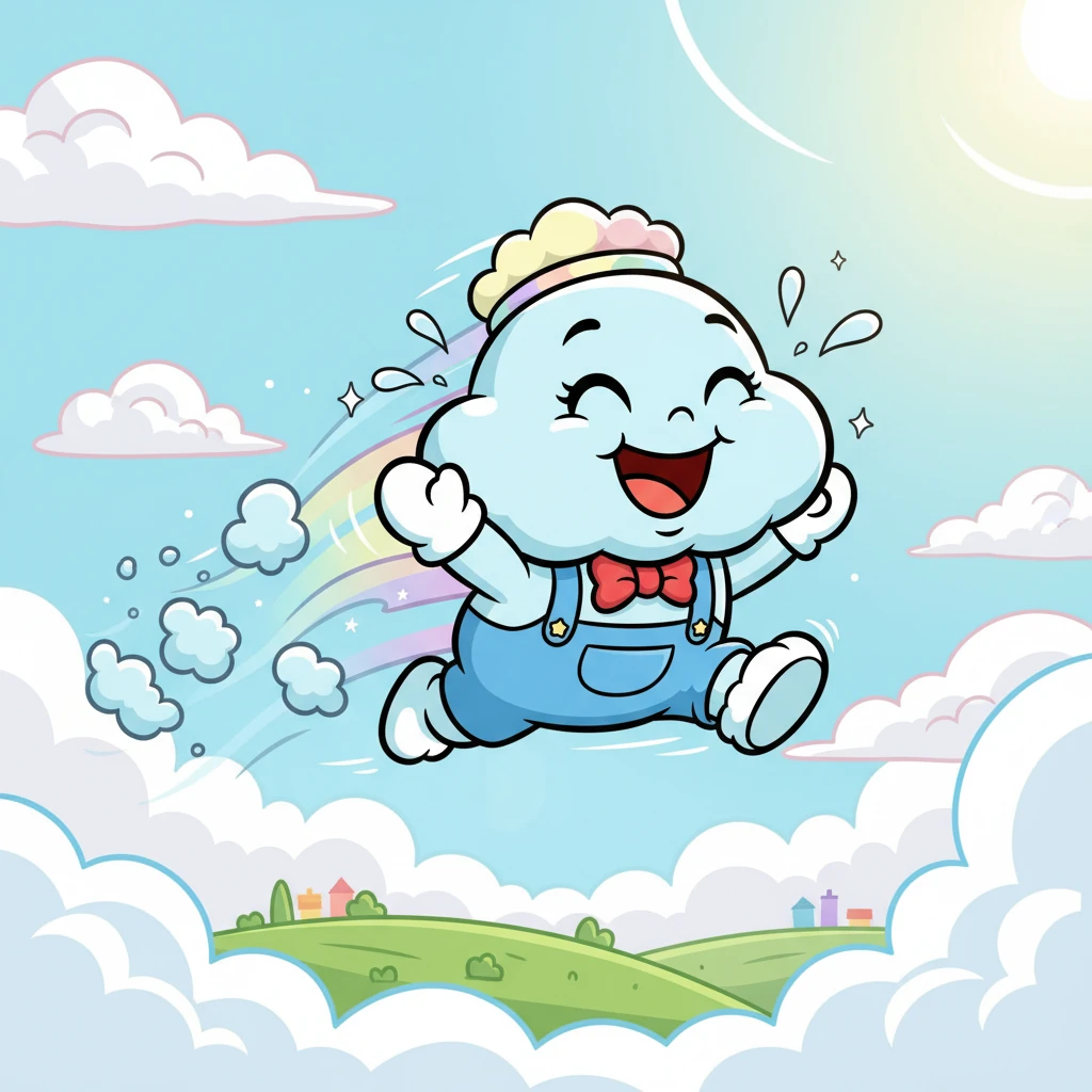 Puff giggled, bouncing with renewed energy. Sleep had truly given him a beautiful new day, full of boundless joy and the promise of endless adventures. He zoomed off, a magnificent, happy cloud.