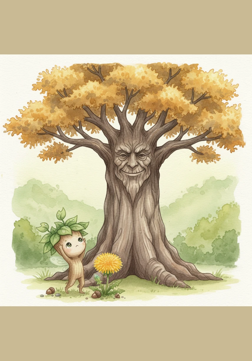 Sprout looked up at the towering trees and sighed, wishing it could see over the hills like they did. The little tree tried to stretch its trunk as hard as it could, but it still barely reached the height of a dandelion.