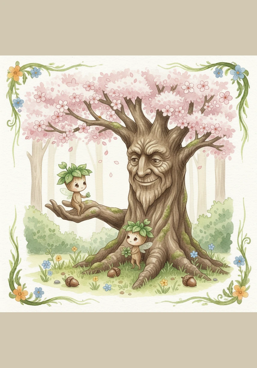 As spring bloomed, tiny bluebells began to grow right at Sprout’s base, finding shelter and shade under its small branches. Sprout realized with a start that even as a sapling, it was already big enough to provide a home and comfort to others.