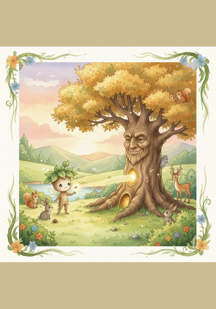 Sprout closed its eyes and felt the warmth of the sun, happy to be a small tree in a big, wonderful world. It knew that one day it would be a giant, but for today, the view from the meadow was just perfect.