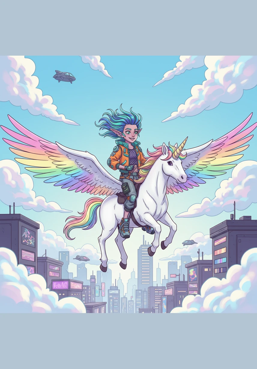 Hiç tereddüt etmeden unicorn’un yumuşacık sırtına binen Eflin, kanat çırparak gökyüzüne, pamuk şeker gibi görünen bulutların arasına doğru yükseldi. Rüzgar saçlarını okşarken Eflin mutluluktan havalara uçuyordu.