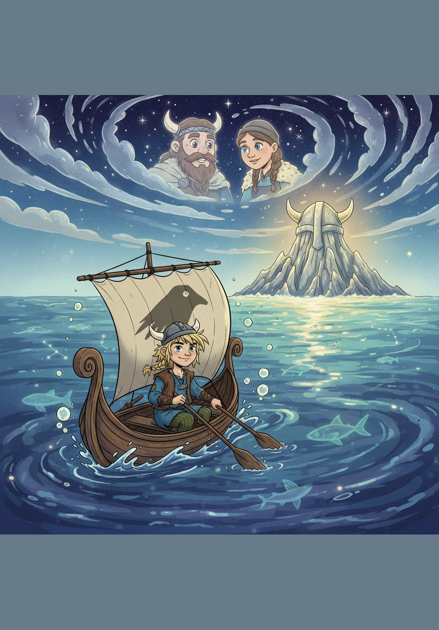 He sails past the Great Bear constellation, which nods its glowing head in a silent, friendly greeting. Playful sea monsters made of mist leap over the waves of the dream-sea, leaving trails of stardust in their wake.