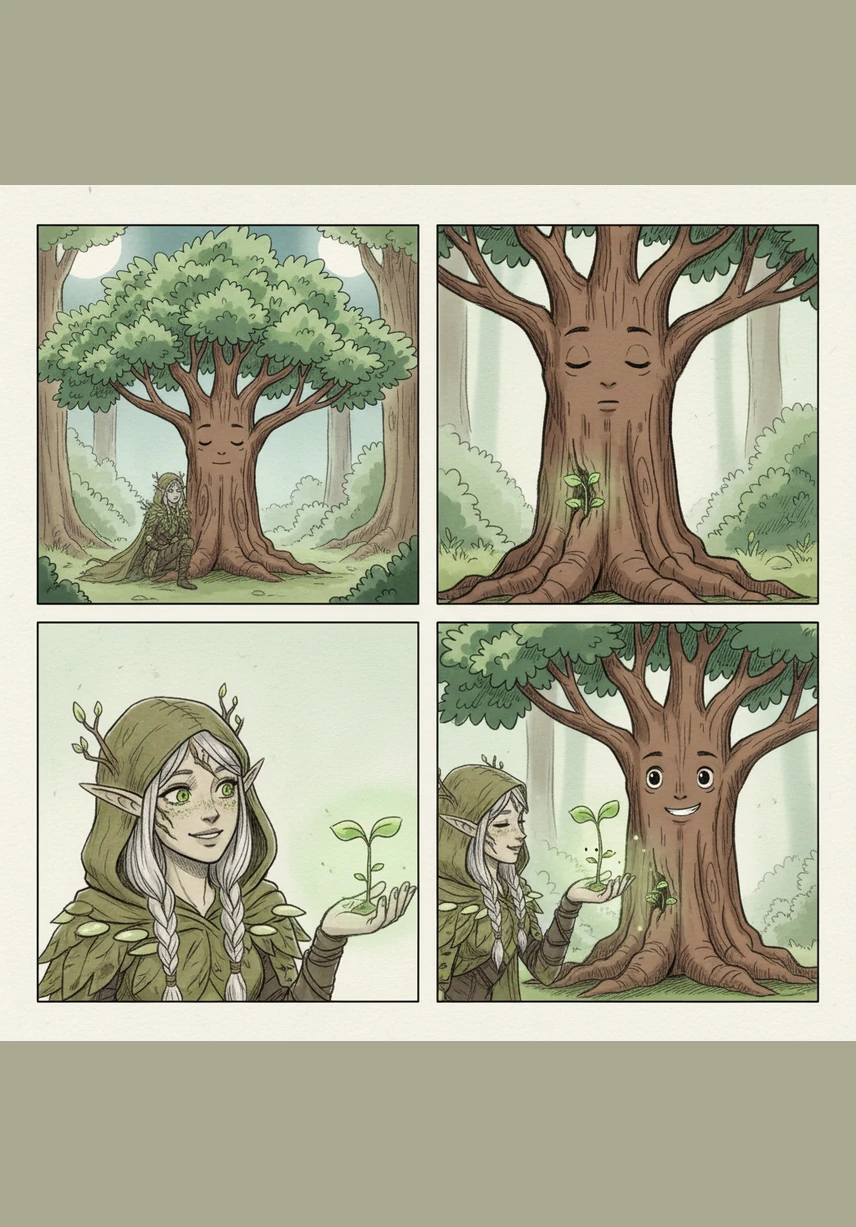 Dans une clairière baignée de soleil, le jeune arbre Brindille rêve de toucher les nuages. Autour de lui, les grands chênes sont calmes et majestueux, mais Brindille est bien trop impatient pour attendre des années avant de devenir un géant.