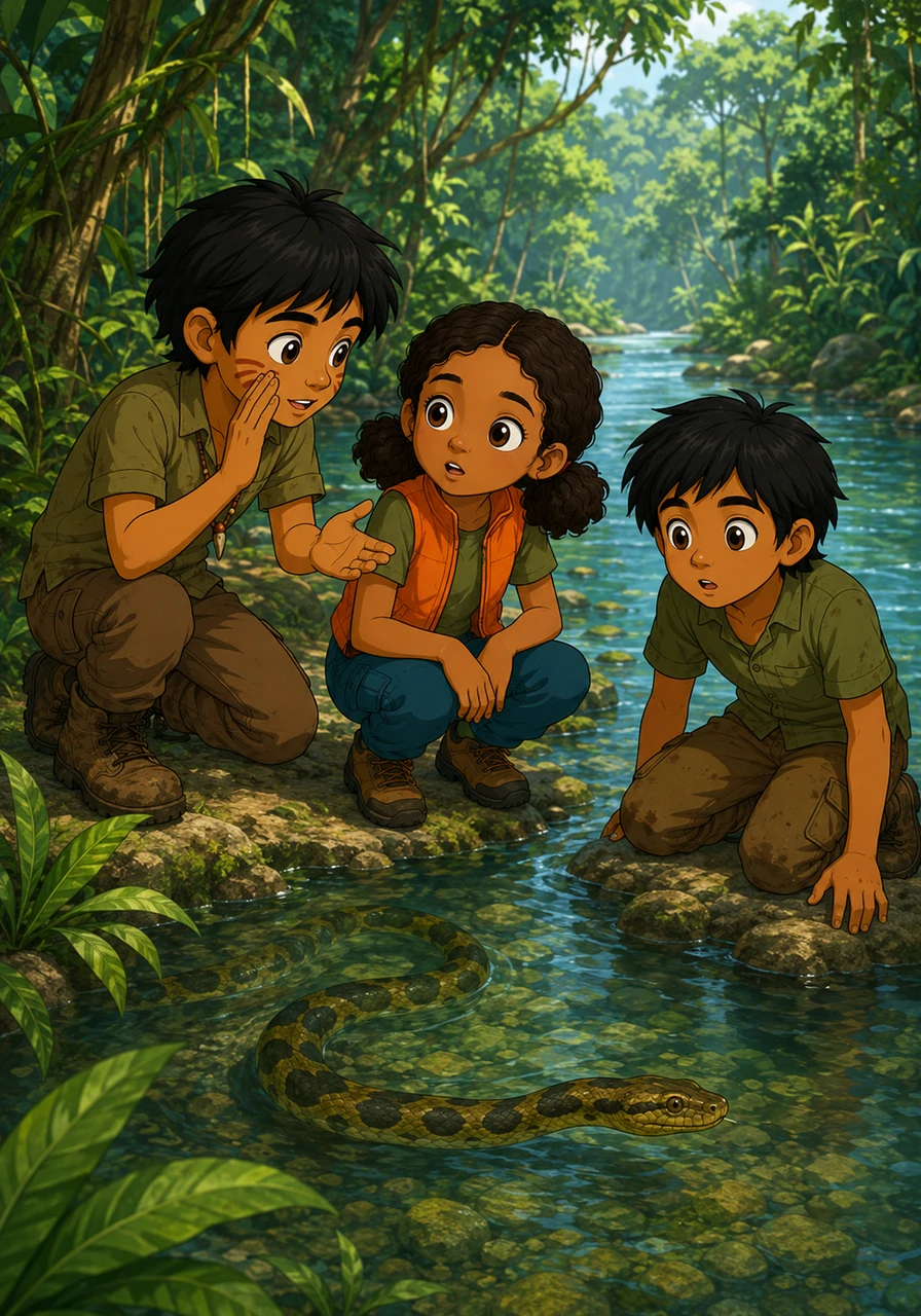 Mateo whispered to the children about how these incredible snakes are vital to the balance of the rainforest's ecosystem. The children looked at the river with new eyes, understanding the importance of protecting this hidden world and its inhabitants.