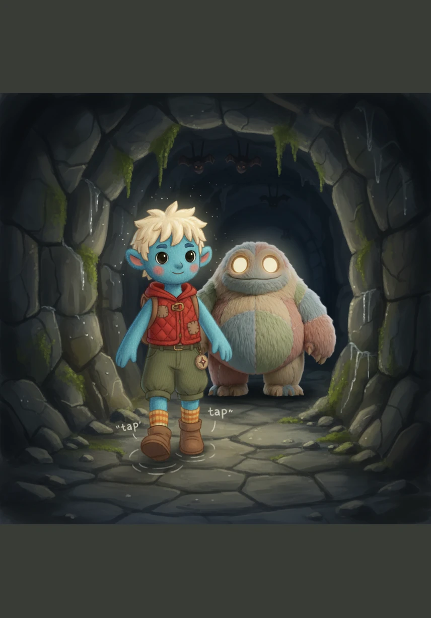 To get away from the sleeping bats, Kai decided to walk even further into the deep, dark tunnels. The cave walls were damp and cold, and the only sound was the soft tap of his boots on the stone floor.