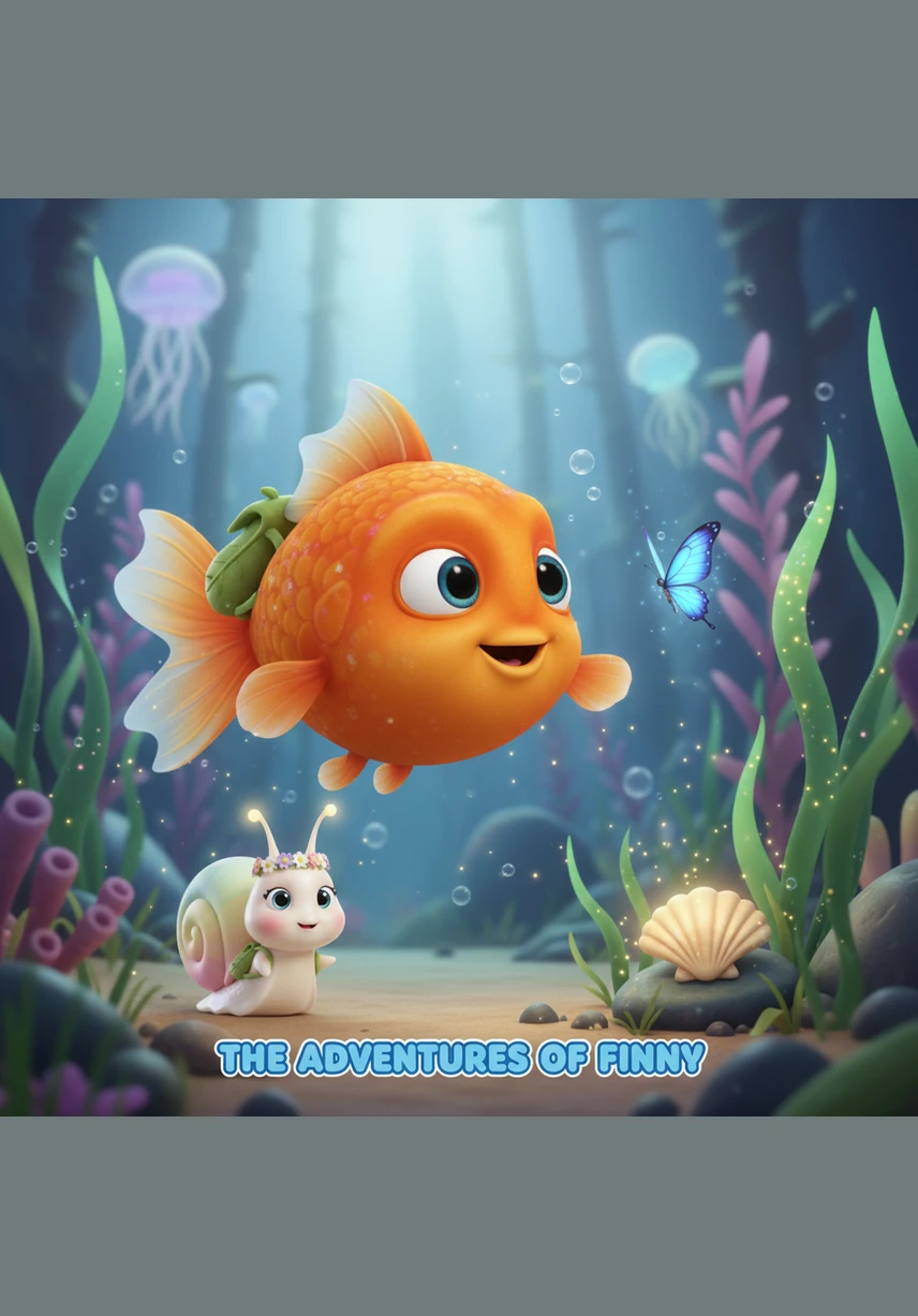 Finny was a bright orange goldfish with shimmering scales and a very big imagination. He lived in a cozy glass bowl on a sunny windowsill where the light made him sparkle like a little orange jewel.