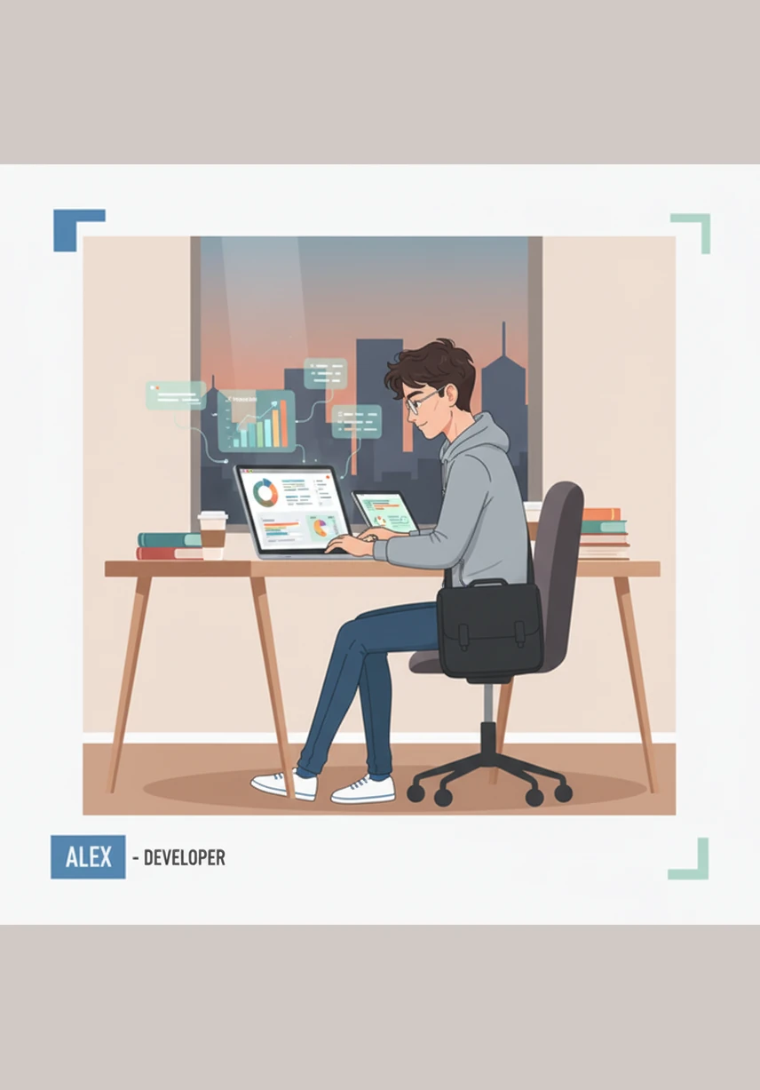 He starts coding the revenue prediction engine, teaching the computer how to forecast daily sales based on weather and local events. Lines of code dance across his glasses as he builds the logic to predict whether the shop will see a profit or a loss.