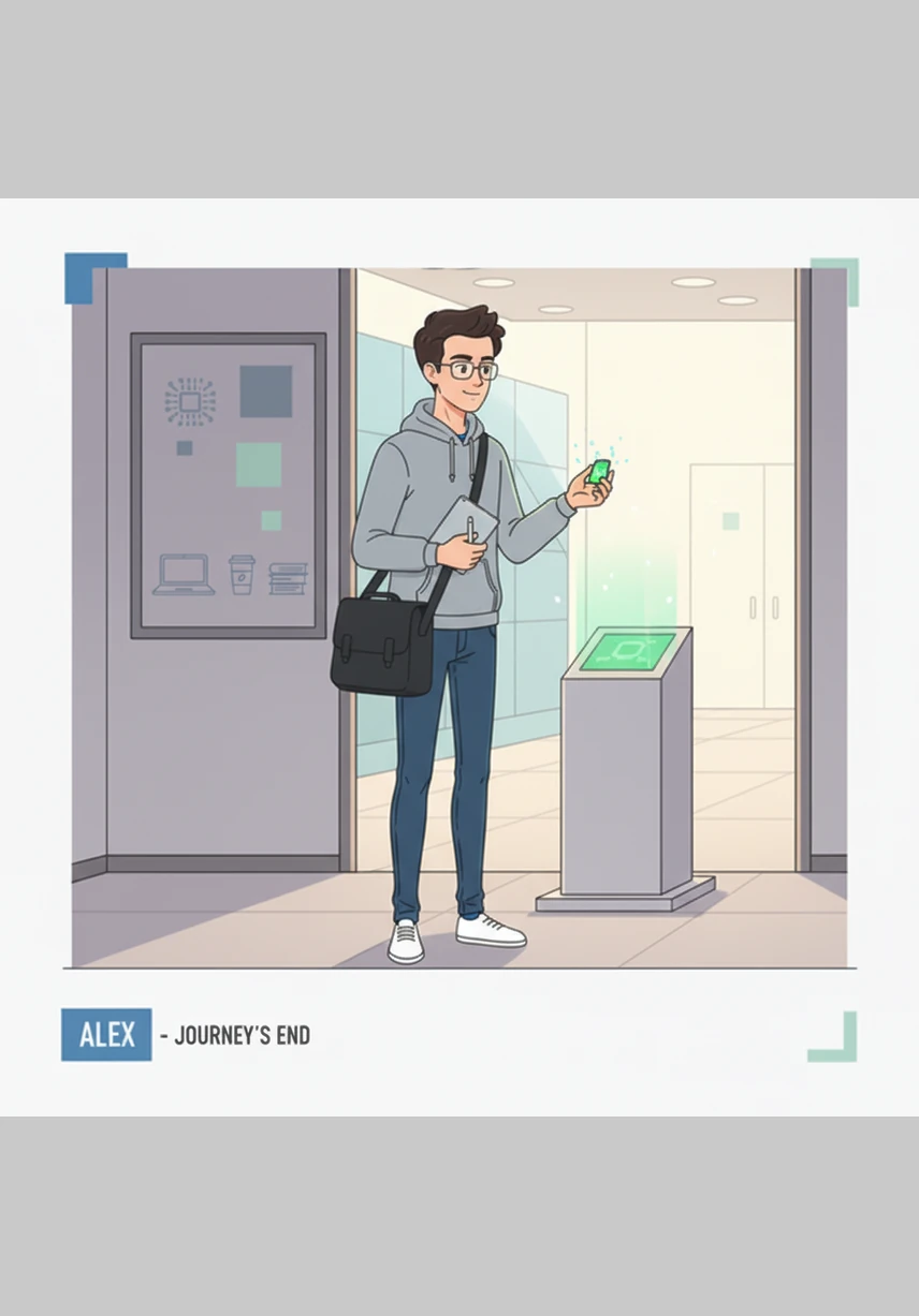 After the successful presentation, Alex returns to the coffee shop, not as a stressed student, but as a proud engineer. He sips his favorite latte, knowing that his hard work turned a mountain of data into a masterpiece of technology.