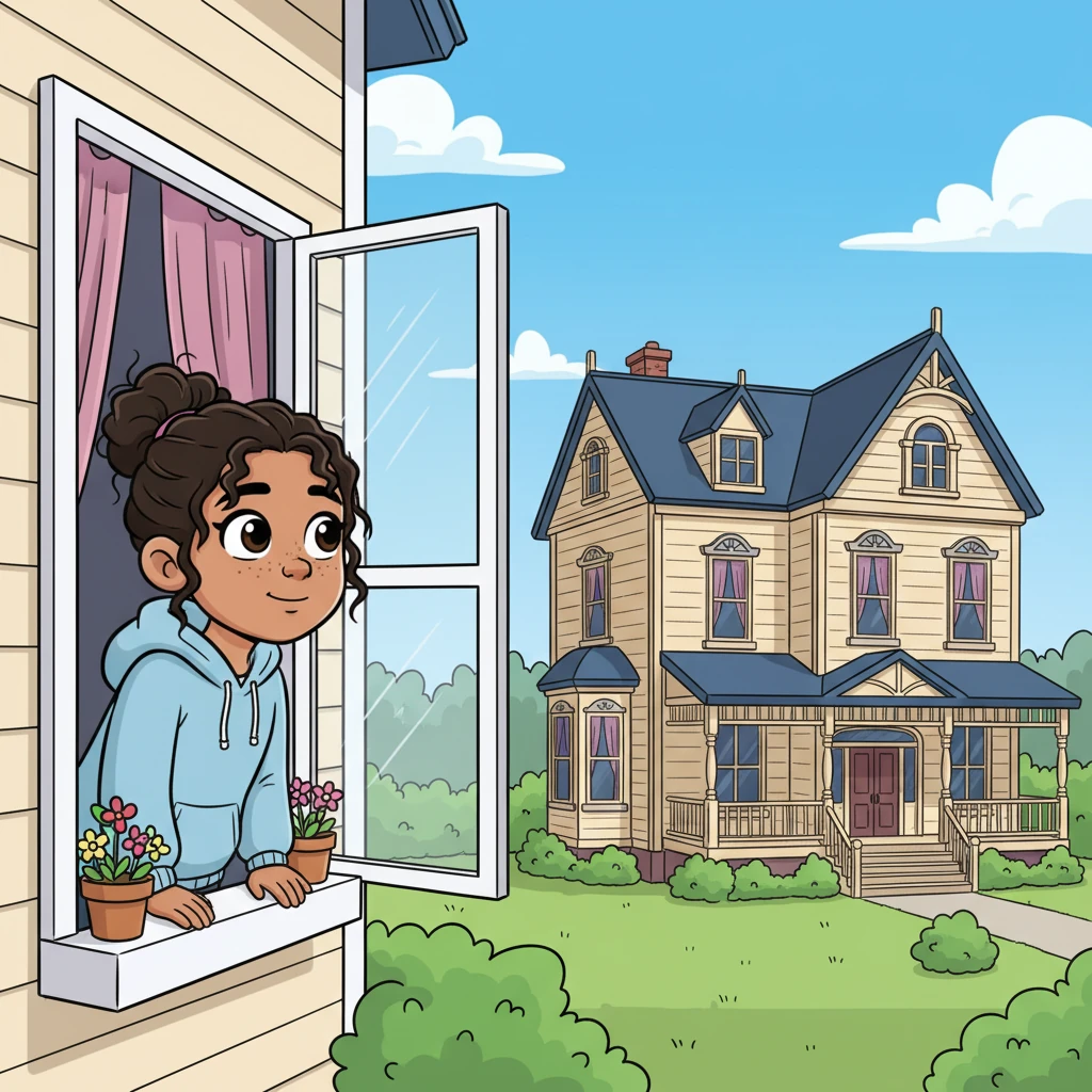 Peeking out her window, Malu gazed at the neighbor's house, a grand structure with neatly trimmed bushes. The house looked quiet and still, no sign of the mysterious Kashyap. She wondered what kind of person he was, her imagination running wild with possibilities.
