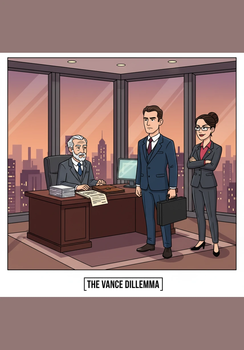 Back at the office, his senior partner offers him a prestigious corner office and a massive promotion in exchange for dropping the investigation. Julian looks at the glittering view of the city and realizes that his integrity is not for sale, politely but firmly declining the offer.