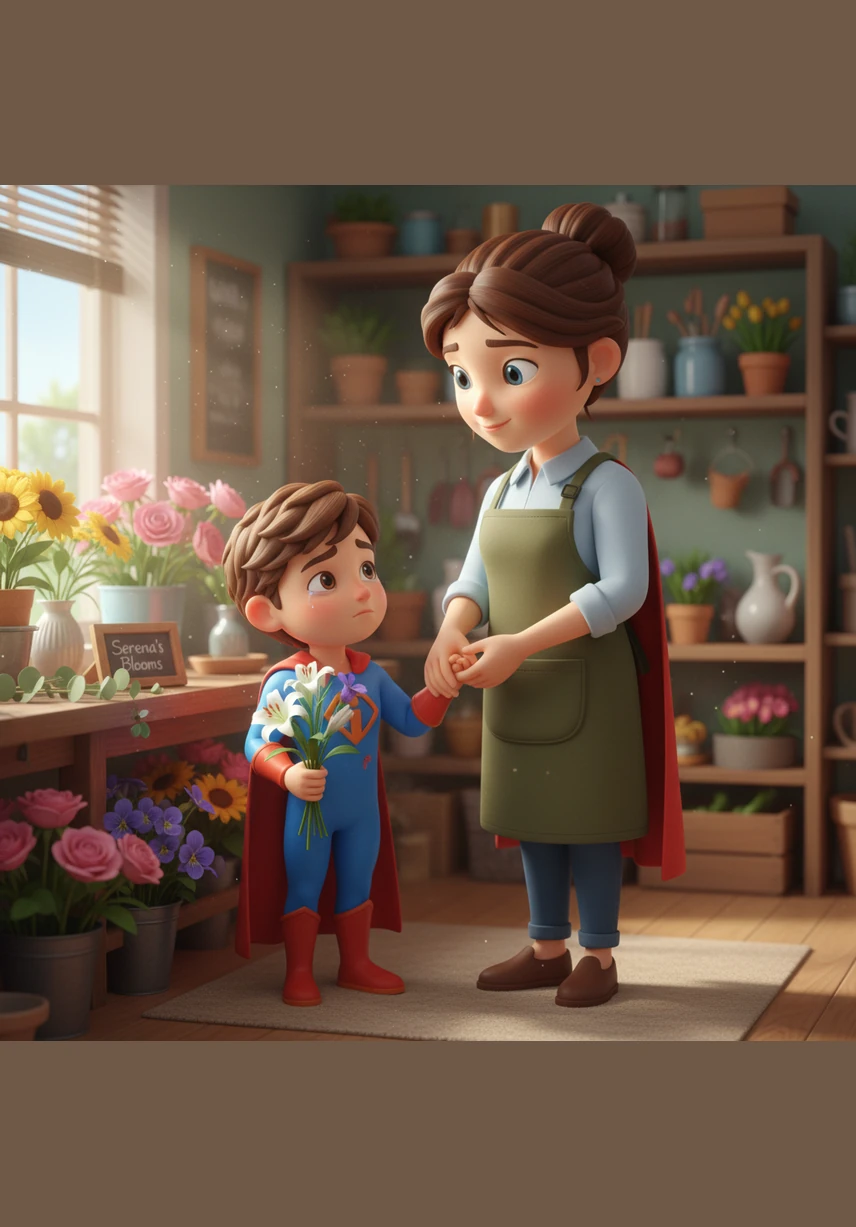 A handsome regular customer enters the shop, his warm gaze lingering on Serena as she carefully arranges a bouquet of white lilies. His gentle conversation and appreciative smile offer a glimpse of a world where love isn't a battleground, igniting a flicker of curiosity in Serena's heart.