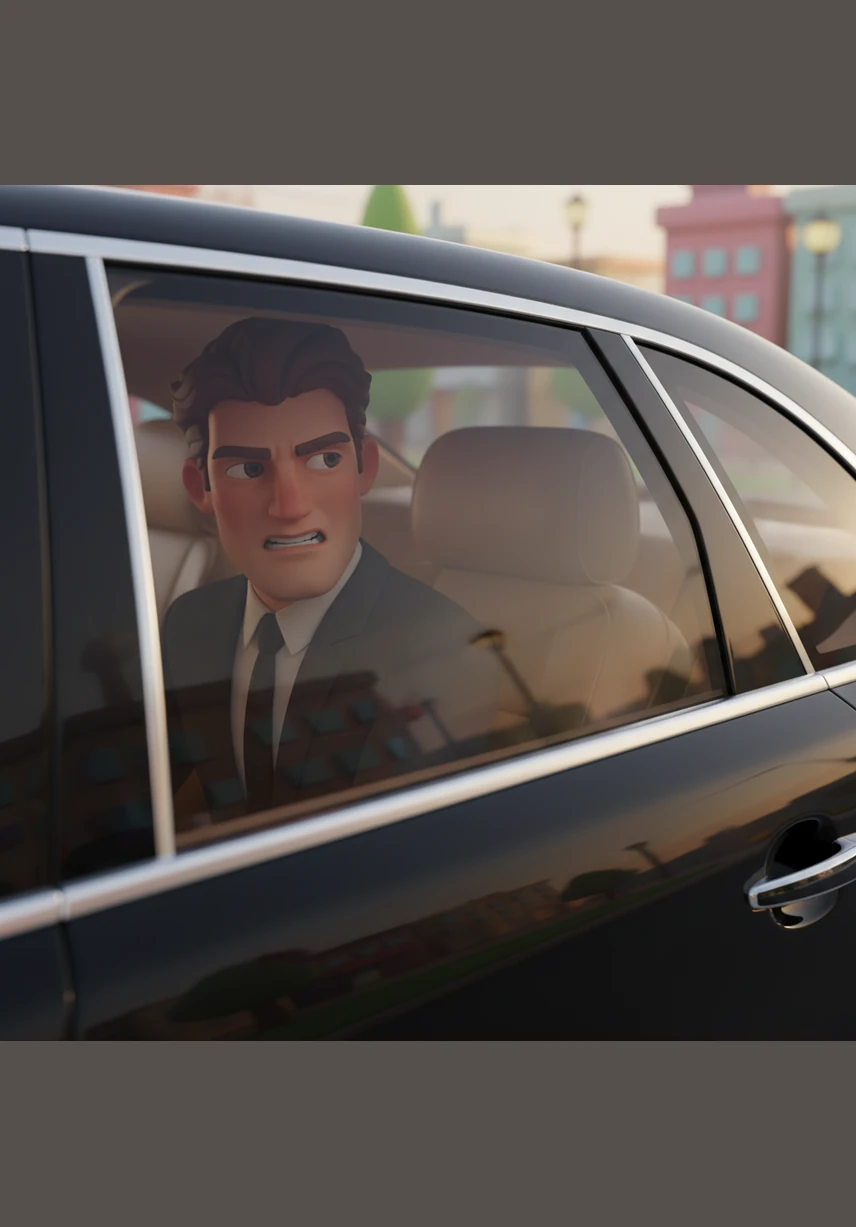 From the back of a blacked-out luxury sedan parked across the street, Isaac watches the interaction through narrowed eyes, his jaw tight with jealousy. The sight of another man admiring his wife fuels a possessive rage that threatens to shatter his carefully maintained composure.