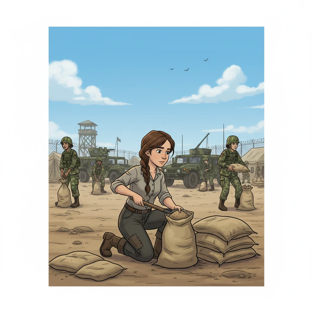 She sought employment at the nearby US military base, a world away from her rural life. Bay started filling sandbags, her small hands working tirelessly under the hot sun. The bustling base, with its foreign faces and strange machines, was both intimidating and fascinating. The new life required her to be strong and resilient.