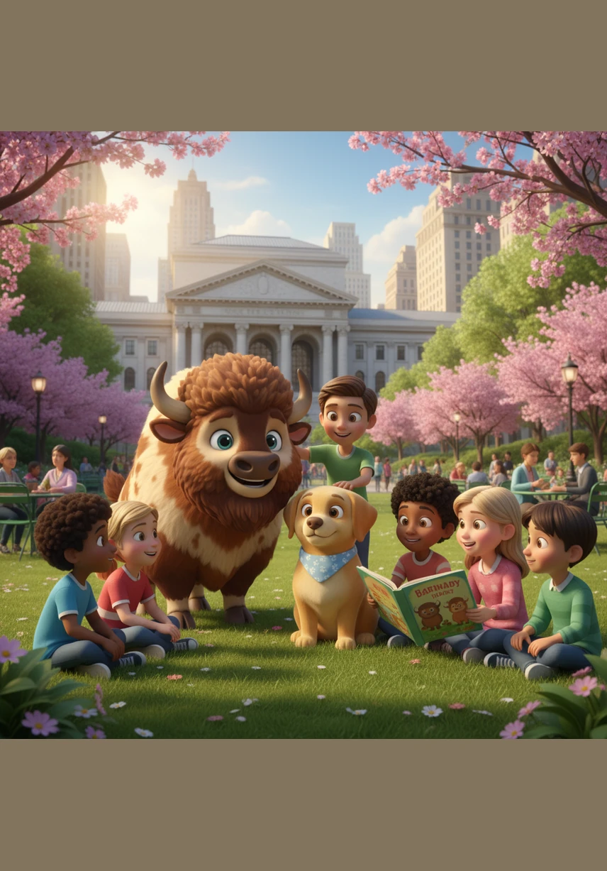 In the vibrant Bryant Park, Bella wandered through rows of blooming dahlias and roses of every color imaginable. She stopped to watch a butterfly land on a petal, her nose twitching with curiosity at the sweet floral scents.