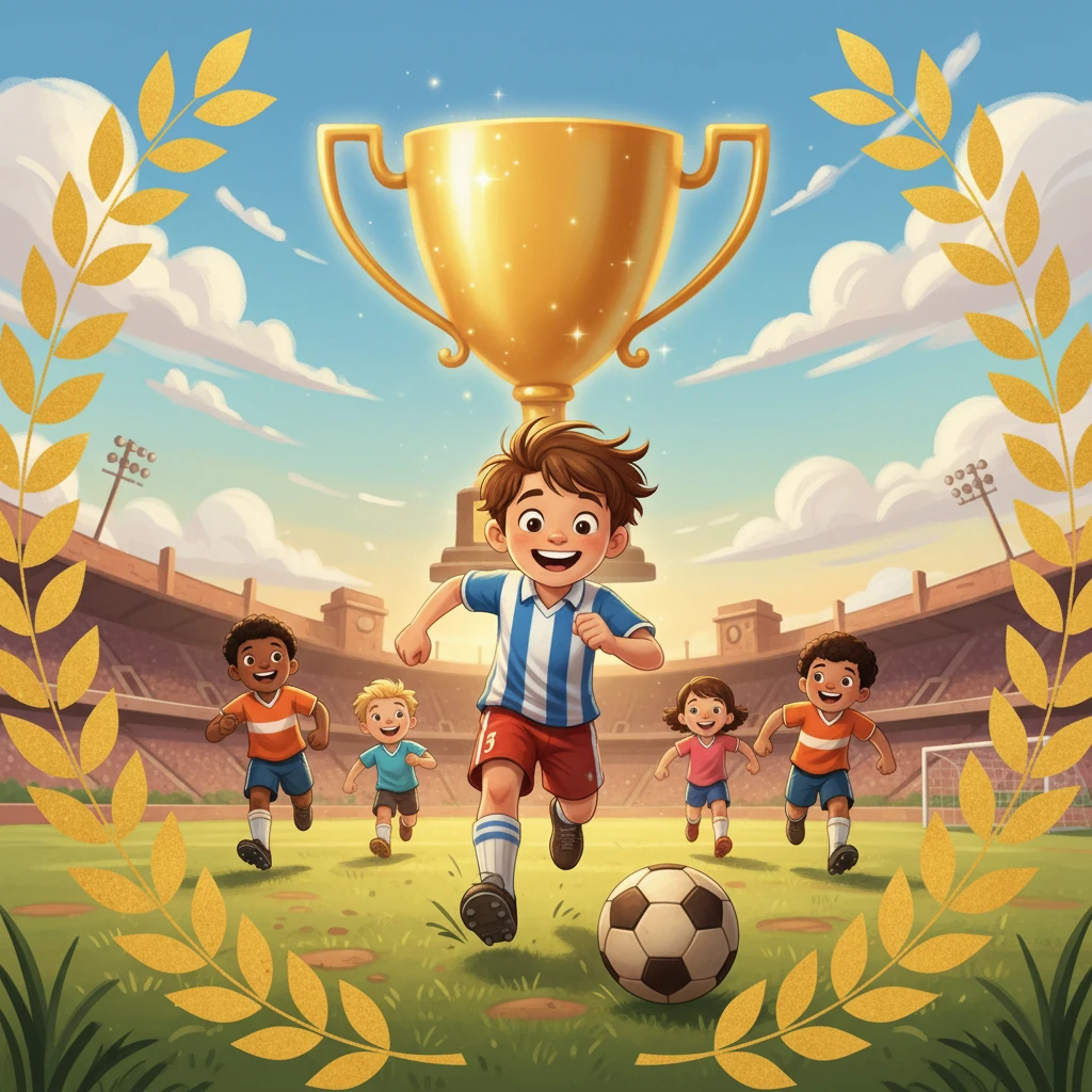 Luka, un bambino pieno di energia, amava il calcio più di ogni altra cosa. Ogni giorno, dopo la scuola, correva al campetto con i suoi amici. Sognava di vincere la coppa d'oro, il trofeo più ambito del torneo.