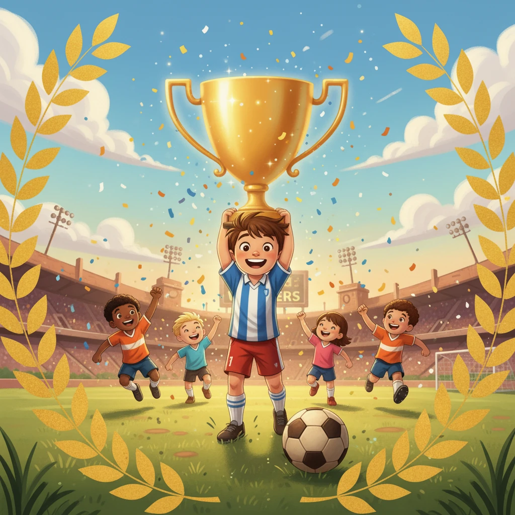 Luka e la sua squadra alzarono la coppa d'oro, festeggiando la loro vittoria. Con un sorriso raggiante, Luka capì che il calcio non era solo un gioco, ma una lezione di vita: con impegno e amicizia, i sogni possono diventare realtà.