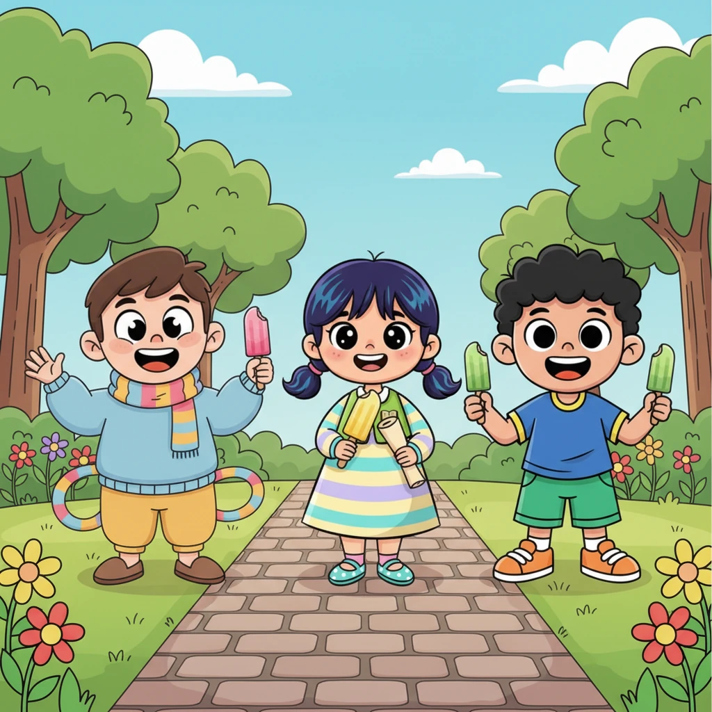 باقی تینوں بچوں نے مسکراتے ہوئے اپنی پسند کی ایک ایک کلفی چن لی۔ وہ خوشی سے اپنی کلفیاں پکڑ کر کھڑے تھے، ان کے چہرے پر اطمینان اور مسکراہٹ تھی۔