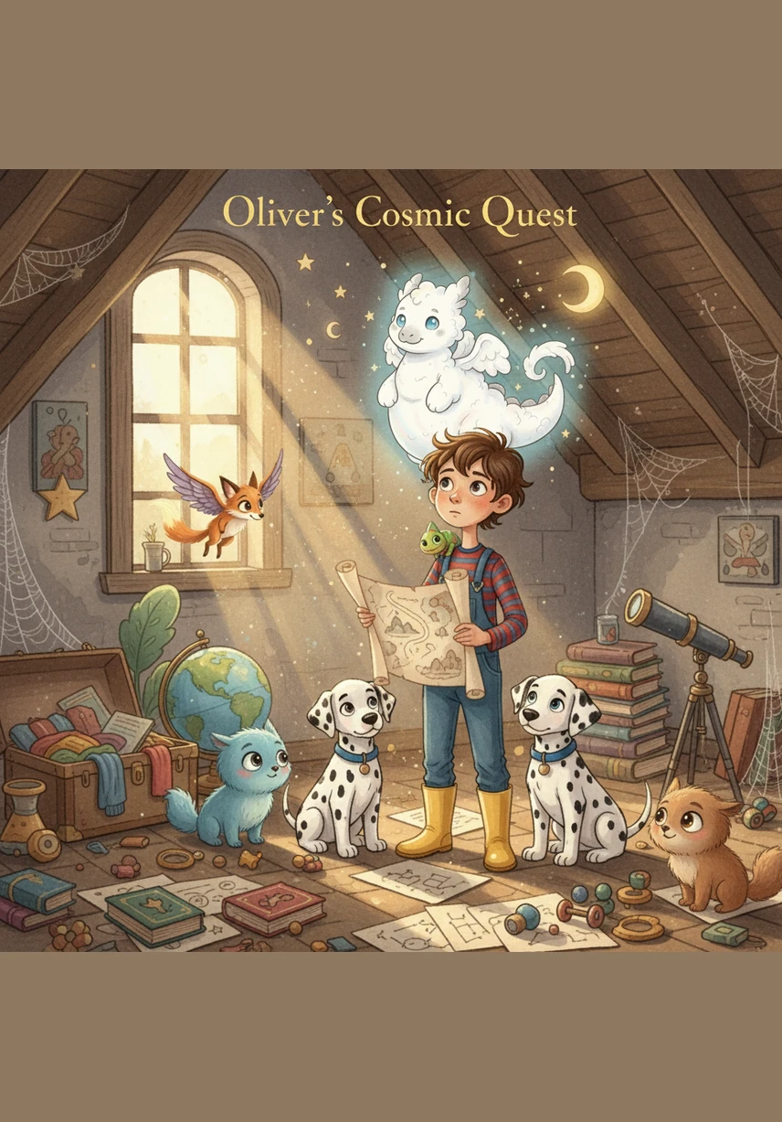 Oliver discovers a leather-bound sketchbook hidden beneath a stack of old maps in his grandfather's attic. When he touches the yellowed pages, a faint golden glow begins to pulse from the edges of the paper, illuminating the dusty room. He picks up a charcoal pencil and feels a strange, tingling energy flowing through his fingertips.