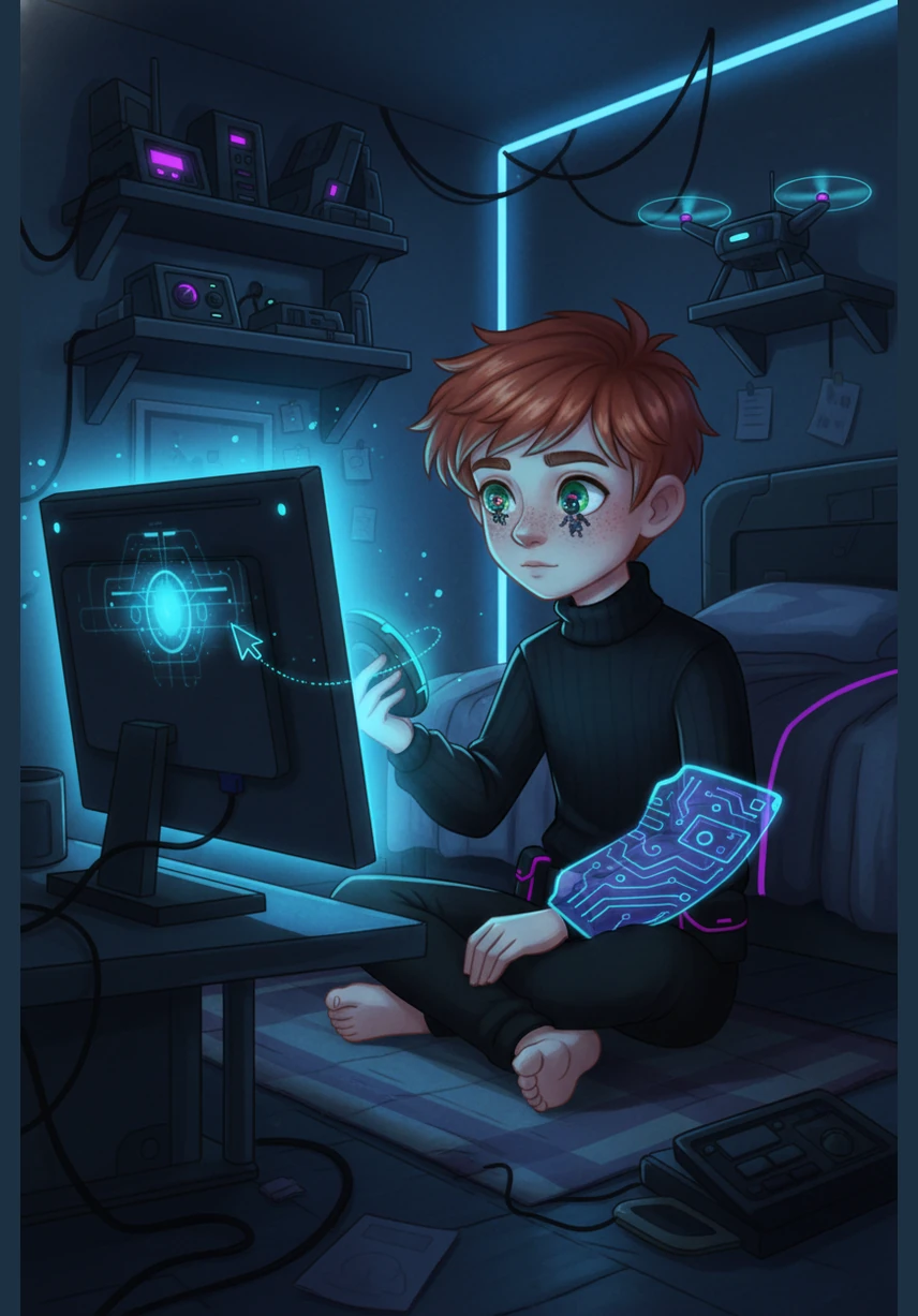 Sasha sat in his quiet bedroom, his eyes wide as he watched the soft blue light of the computer screen. He wondered if there was a secret world hidden behind the glass, tucked away between the icons and the mouse cursor.