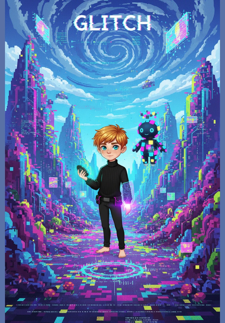 He landed softly in a valley where everything was made of tiny, colorful squares called pixels. A small, floating sprite named Bit appeared, explaining that in this land, every story and picture was built using only two numbers: zero and one.