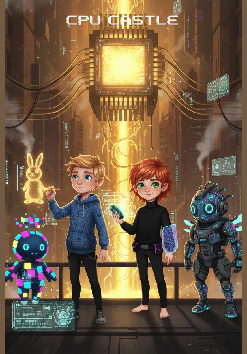 In the heart of the realm stood the Great CPU Castle, a magnificent tower pulsing with golden energy. Inside, the Processor King worked tirelessly, sending out millions of tiny messengers to tell every part of the kingdom exactly what to do.