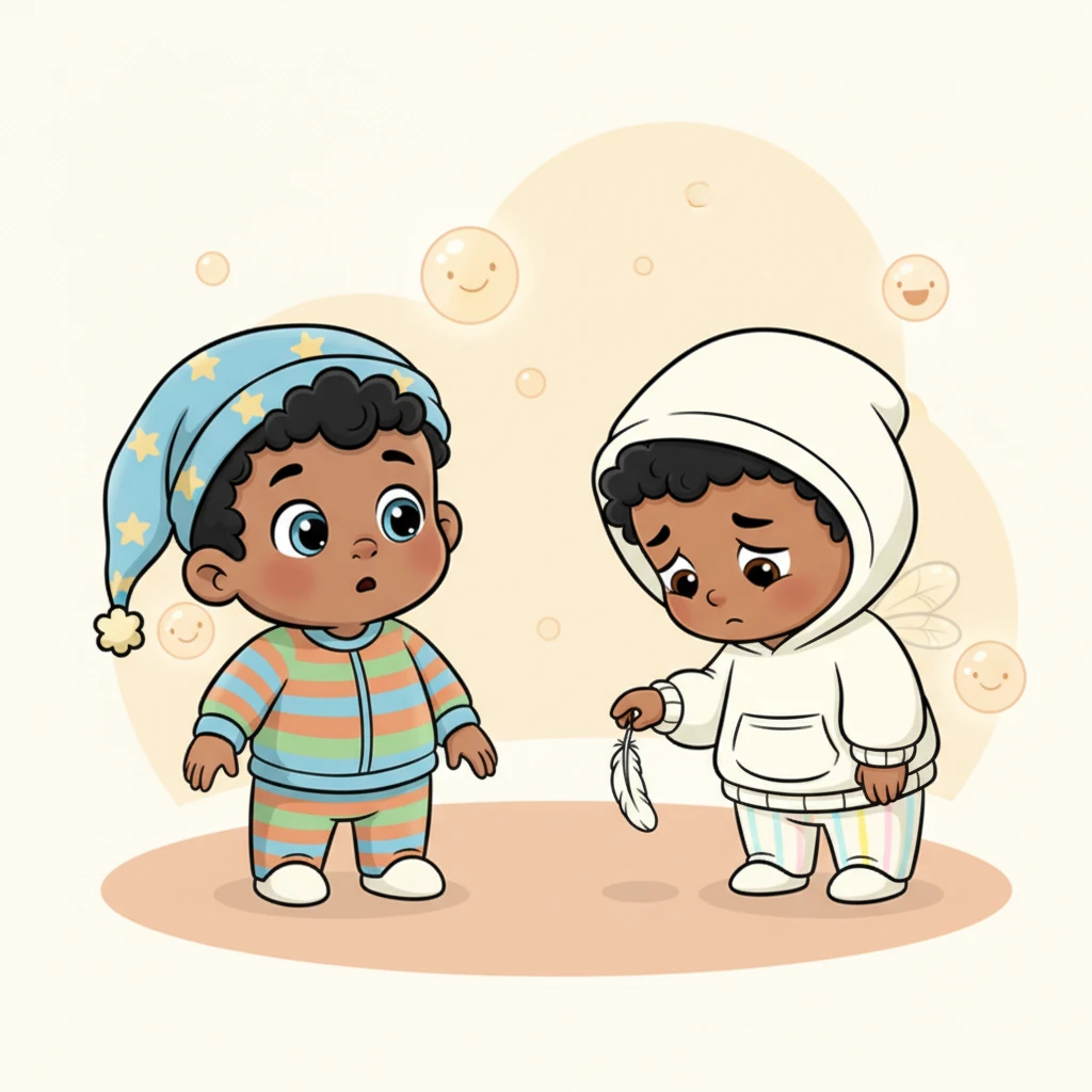 Clarence, with a voice as soft as a whisper, explained that he was a Dream Sprite who had lost his ability to fly. He told Baby Ooga that he needed to collect happy dreams and kind thoughts to grow his wings again, but he had forgotten how. His tiny body drooped with sorrow.