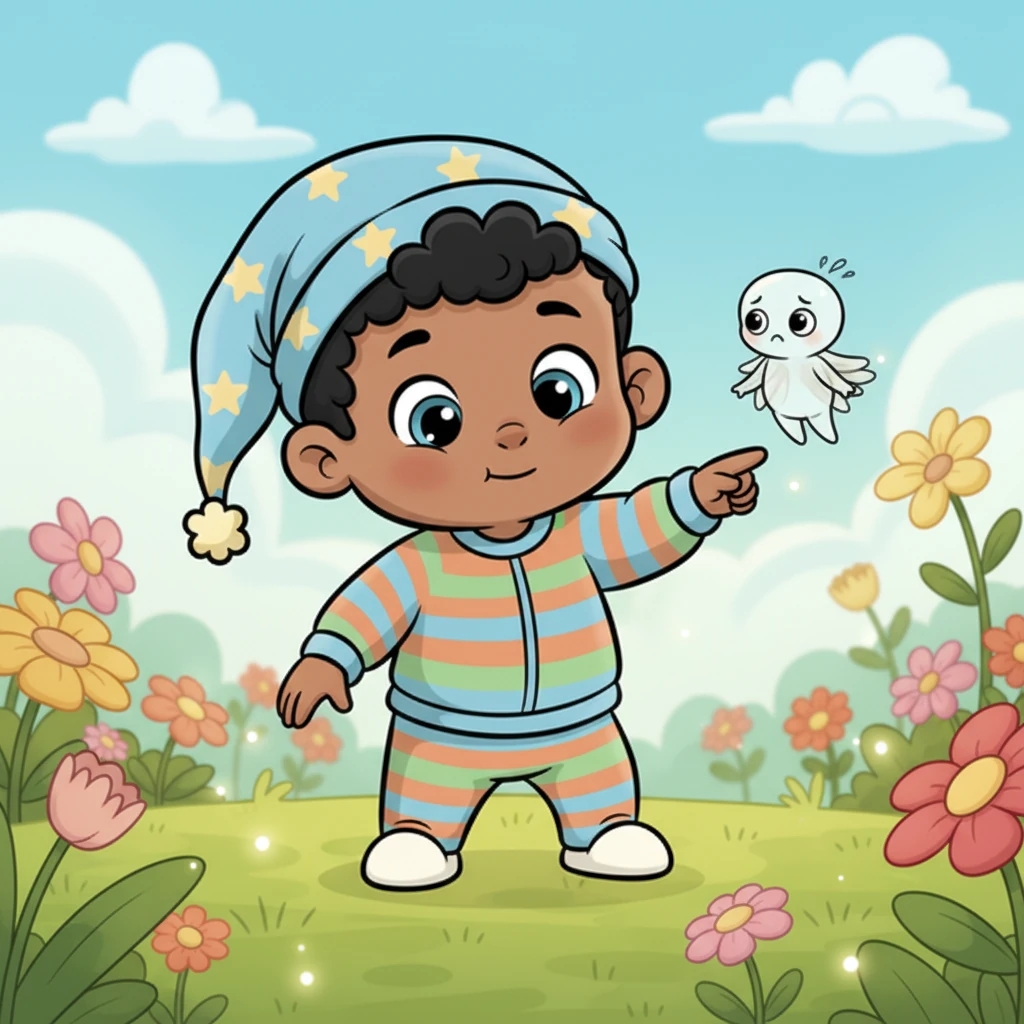 Baby Ooga's big, empathetic eyes widened with understanding. He reached out a chubby finger, offering it gently to the tiny sprite. With a determined nod, Baby Ooga decided right then and there that he would help Clarence find his wings.
