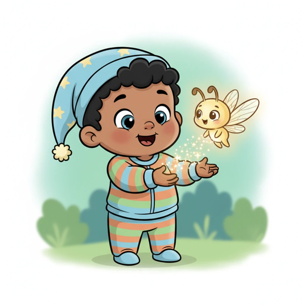 As Baby Ooga gathered these precious, invisible treasures, he carefully presented them to Clarence. The little sprite began to glow faintly, absorbing the warmth and happiness from each spark. A soft, golden aura enveloped Clarence, making him shimmer.