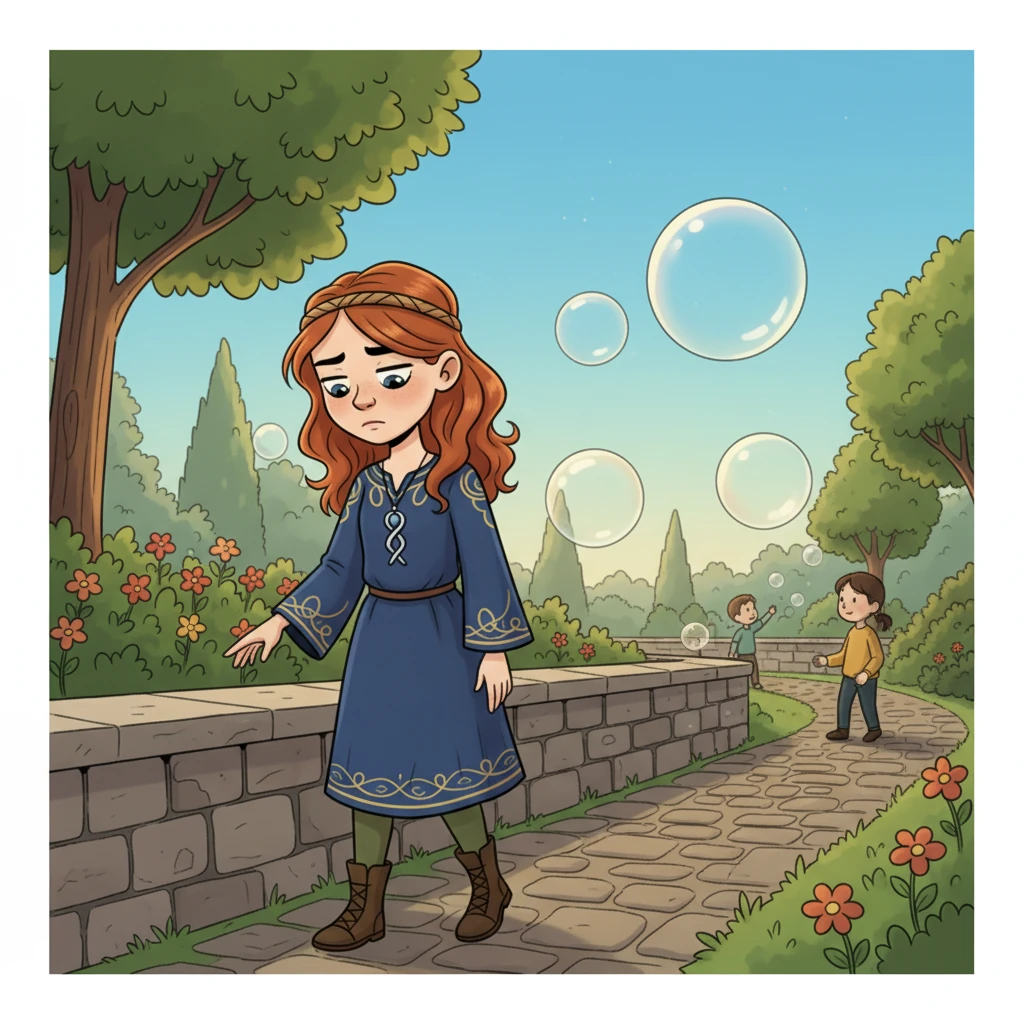 Elara walks through a vibrant park, children laughing and playing. She deliberately avoids eye contact with passersby, her gaze fixed on the ground, trying to shield herself from the constant barrage of visions. The beauty of the park feels bittersweet.