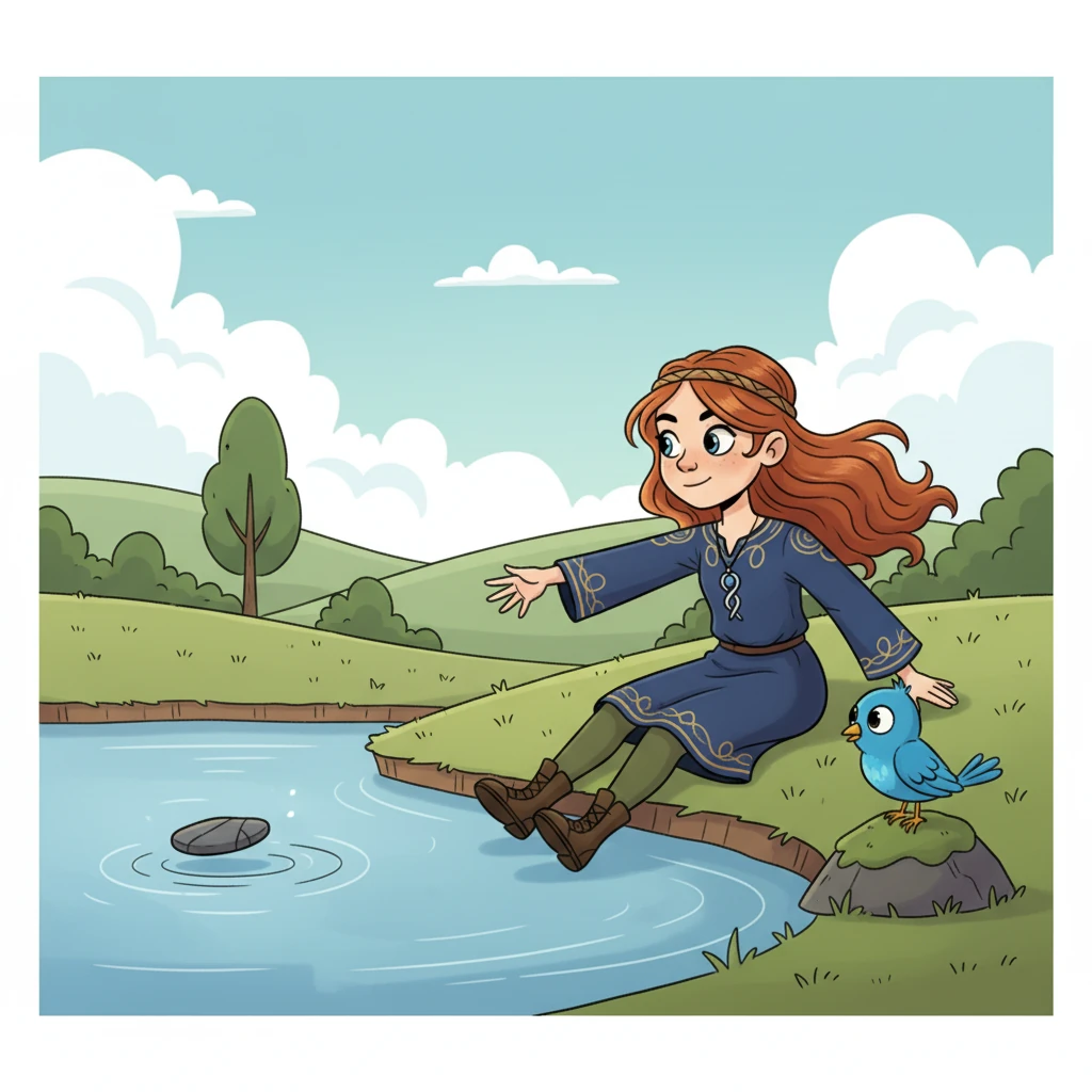 She sits by a tranquil pond, skipping stones. A small, curious bird lands near her. For a moment, Elara forgets her burden, finding peace in the simple act. She wonders if animals too have shimmering threads.