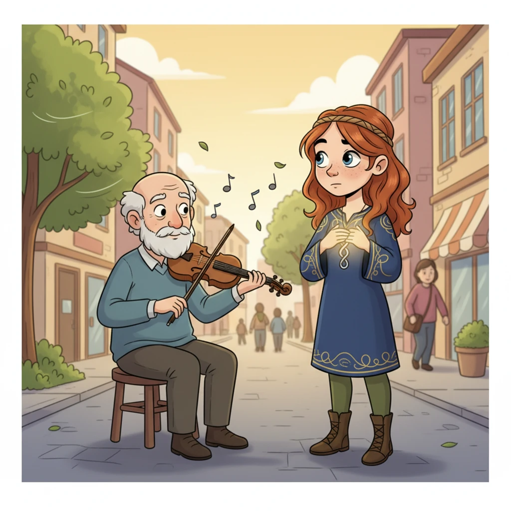 The next morning, Elara ventures out, still cautious, but with a newfound resolve. She makes eye contact with a street musician, seeing his peaceful passing in old age, surrounded by his music. This time, the vision brings a quiet understanding, not just sorrow.