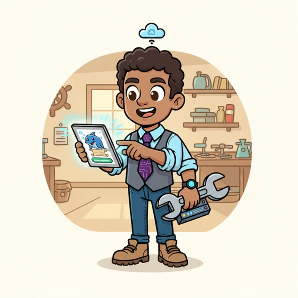 To report the lighthouse repair, Sam taps on a "Report Adventure" button. The screen smoothly transitions, revealing the first question of an "Adventure Scroll," where a friendly dolphin asks, "Is the light shining bright?"