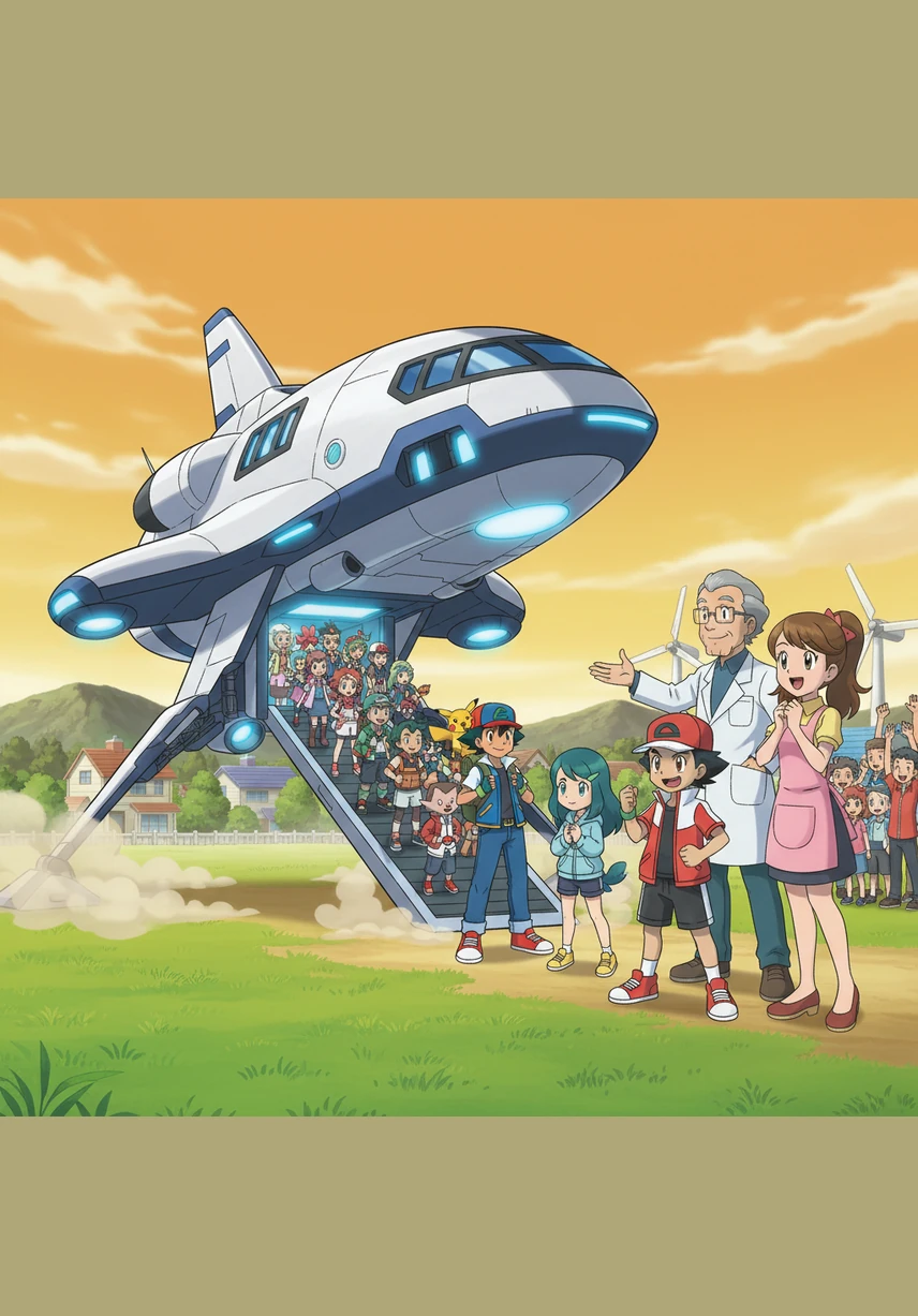 As the ship touches down near Pallet Town, Professor Oak and Delia Ketchum wait to greet the massive assembly of heroes. The air is thick with excitement as the group prepares to restart the Kanto Gym circuit, treating every battle as a stepping stone toward the Master Eight tournament.