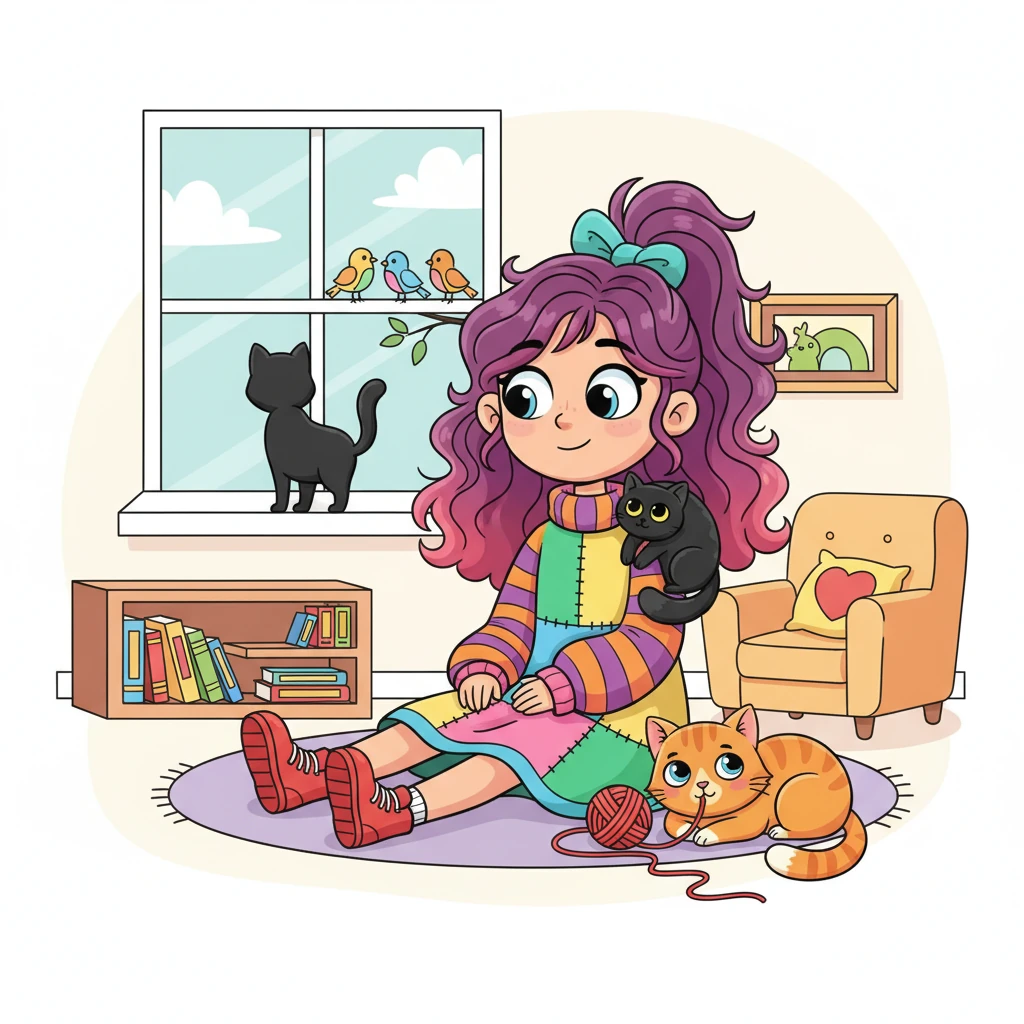 Atiye, yaramaz kedileri Meryem ve Alican ile evlerinde neşe içinde oynuyordu. Meryem yün yumağını kovalamaktan yorgun düşmüş, Alican ise pencereden dışarıdaki kuşları izliyordu. Atiye, bu sevimli dostlarını sevgiyle izlerken gülümsüyordu.