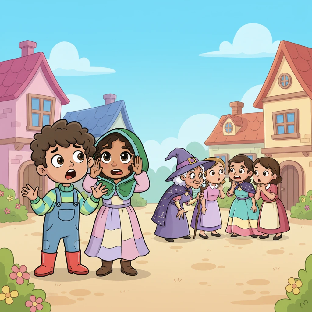 Back in the village, hushed whispers filled the air. Villagers gathered in small groups, their eyes wide with playful worry, talking about the 'Jalca Grande Night Visitor.' They described bony hands and long, nail-like fingers, but always with a twinkle in their eyes, as if it were a fun secret.