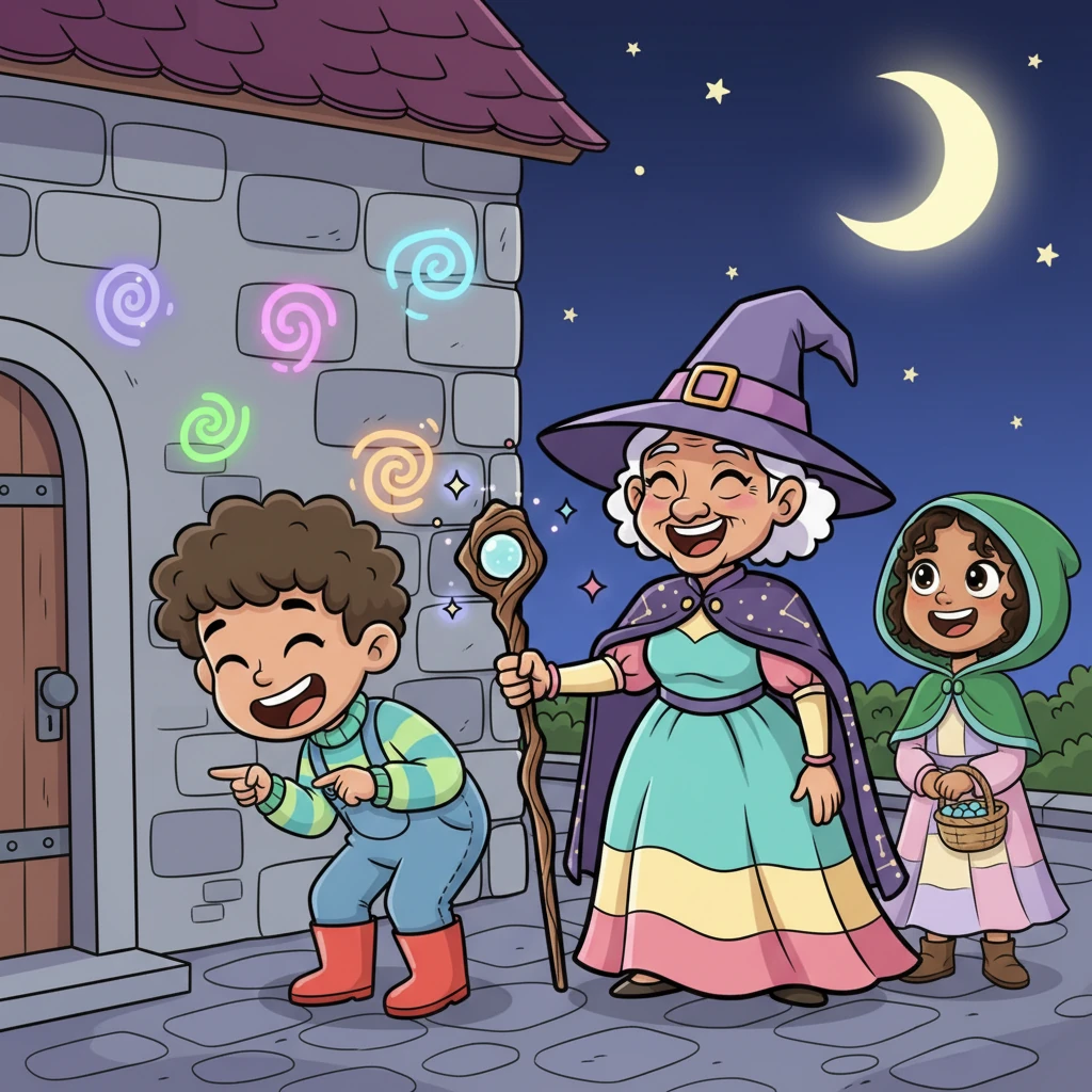 The old woman, named Elara, explained she loved the quiet night and sometimes left little 'art marks' on walls as a friendly greeting. The 'heavy feeling' was just her enjoying a peaceful moment nearby. Leo laughed, realizing the legend was a wonderful, playful misunderstanding. From then on, Elara was Jalca Grande's beloved, slightly quirky, night artist, and a new friend.