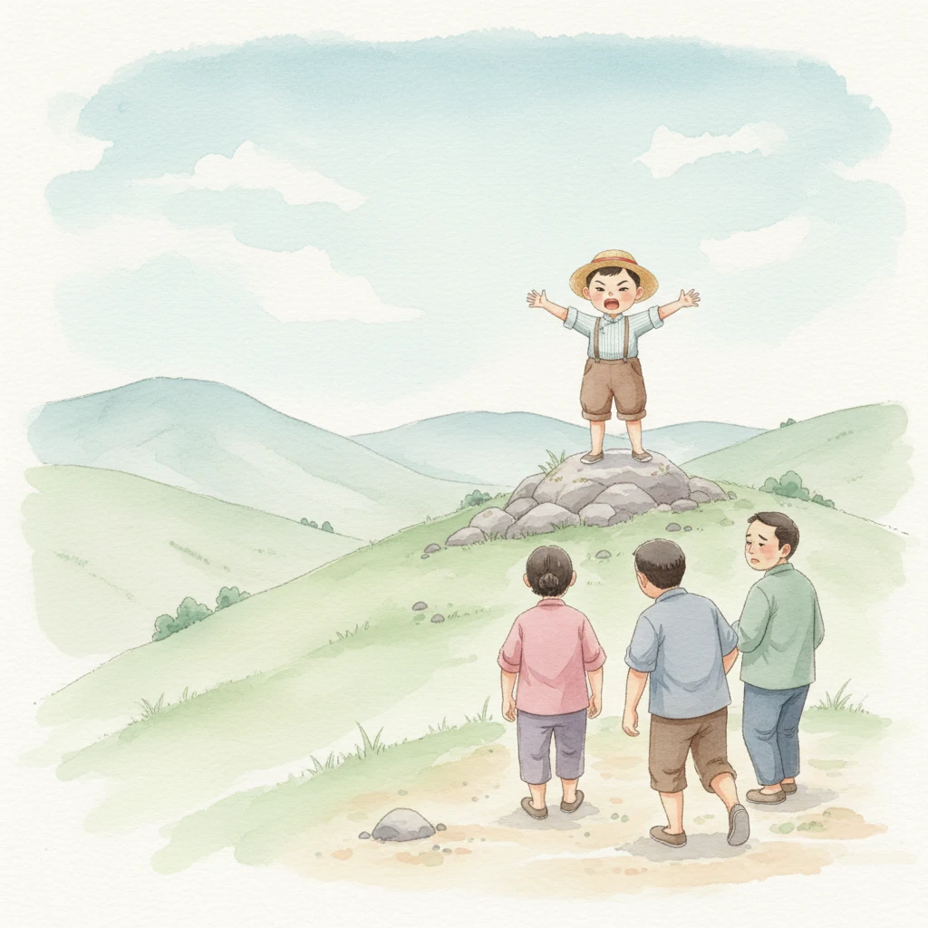 几天后，小明又故技重施，再次喊道：“狼来了！狼来了！”这次，村民们虽然也赶来了，但他们的脚步明显慢了许多，脸上带着疑惑和不悦。当他们发现又被小明捉弄时，只是无奈地摇了摇头，默默地转身离去。小明看着他们远去的背影，心想：“他们真是太容易上当了。”