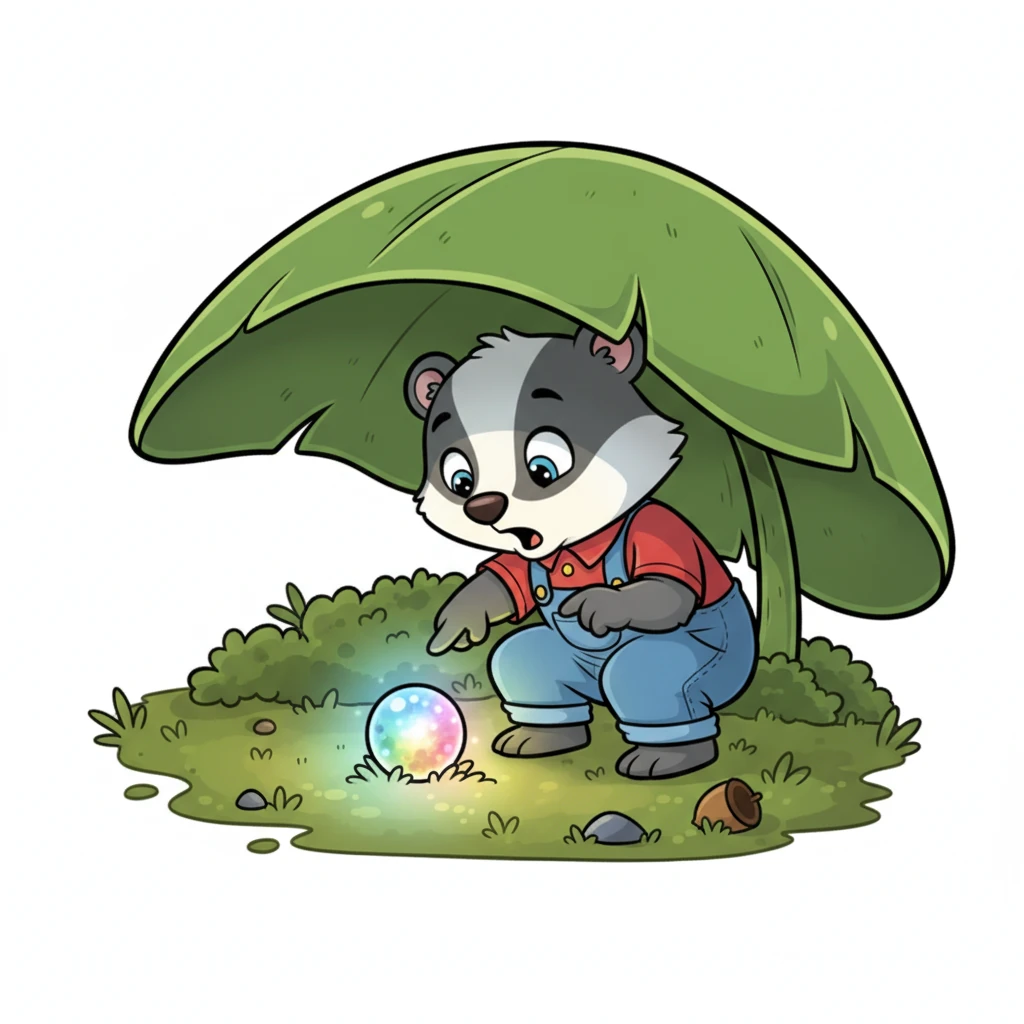 Suddenly, under a colossal, vibrant green leaf, Pip spotted something extraordinary. It was a berry unlike any he had ever seen, glowing with a soft, magical light. The berry pulsed with gentle colors, casting a warm glow on the surrounding moss.