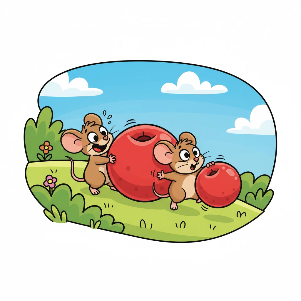 Pip's heart thumped with excitement! He tried to lift the magnificent berry, but it was much too big and round for his little paws. With a tiny squeak of effort, he gave it a mighty push, but it just wiggled and then started to roll away, bouncing playfully down a gentle slope.