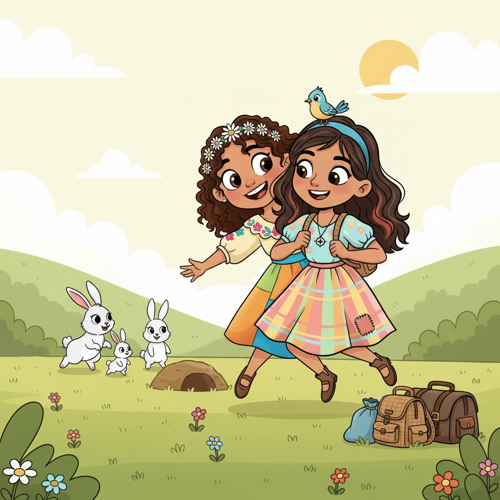 A la mañana siguiente, Emily asusta juguetonamente a Alondra con un fuerte "¡BUH!". Alondra refunfuña de buen humor. Luego ven a la familia de conejos a lo lejos, dándose cuenta de que los "conejos malos" eran solo padres preocupados protegiendo a su bebé, y su aventura tuvo un feliz y conmovedor malentendido. Empacan, listas para el viaje a casa, más sabias y con una divertida historia que contar.