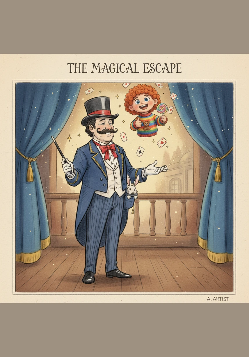 Mr. Magic waves his wand again, and a small, round clay number one bounces out as a tiny hamster wheel begins to spin inside the box. He mentions that this pet is a fast runner but cannot sing a single note. Sam leans in close, watching the wheel turn with great anticipation.