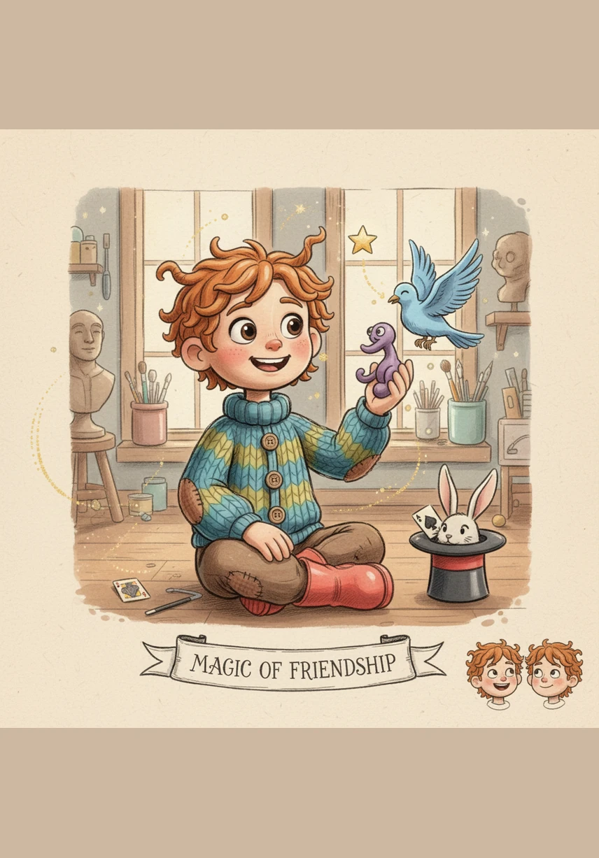 A fluffy-looking clay hamster with tiny pink ears and a twitching nose is revealed, sitting proudly next to its wheel. The clay has been textured to look soft and fuzzy, making the little creature look incredibly huggable. Sam grins, happy to meet the energetic new friend.