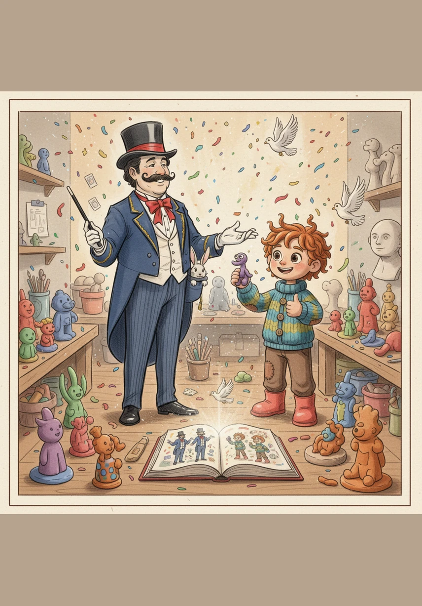 Four bright orange clay goldfish swim gracefully inside a clear clay bowl, their fins looking delicate and translucent. All the animals—the turtle, the parrots, the hamster, and the fish—gather around Sam and Macy for a final celebration. The children learn that every animal is special in its own way, whether they run, fly, or swim.