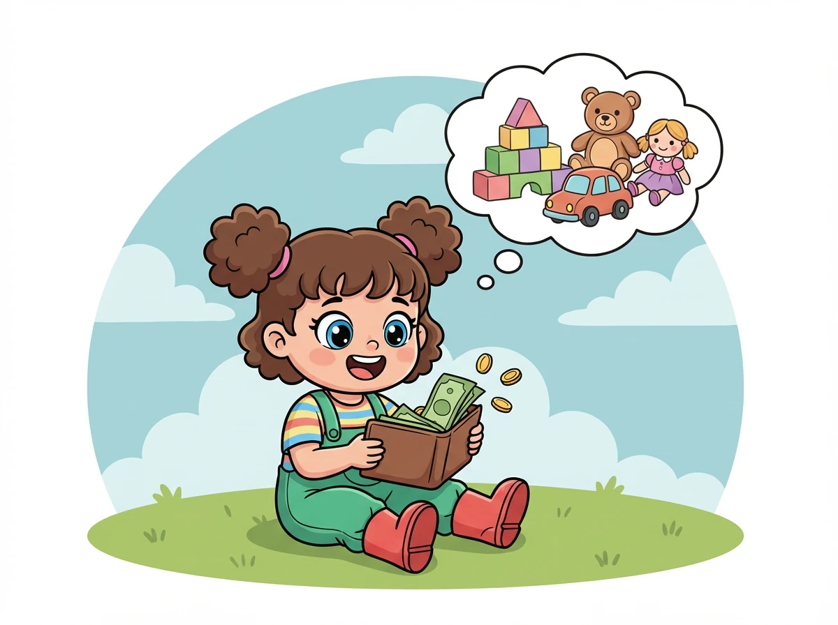 Kiki membuka dompet itu dan melihat banyak uang di dalamnya. Dia berpikir untuk membeli banyak sekali mainan dengan uang itu.